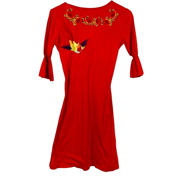 Johnny Was JWLA Dress Boho Heavy Embroider Smock Bird Orange Floral Birds S - Picture 5 of 5